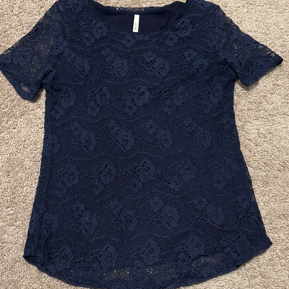 Leo & Nicole Navy Lace Top